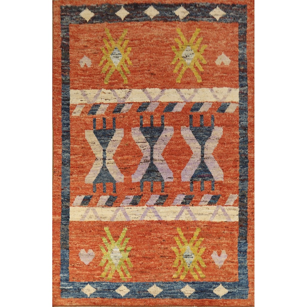 Orange Moroccan Oriental Area Rug Handmade Wool Carpet - 6'7" x 10'0"