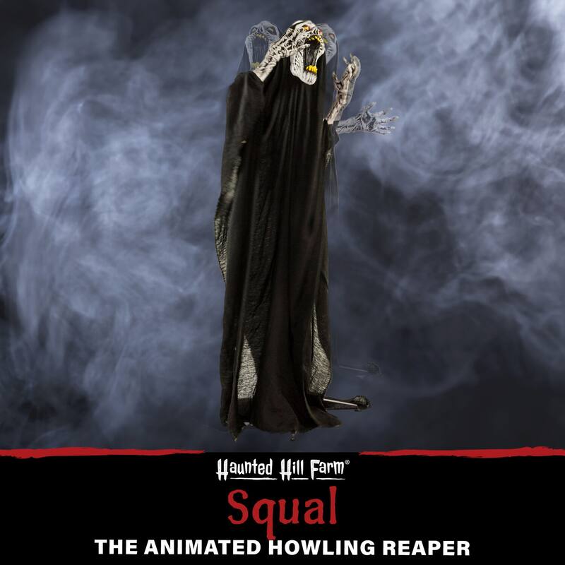 Haunted Hill Farm 70-In. Squal the Animated Howling Reaper, Indoor or Covered Outdoor Halloween Decoration, Battery Operated