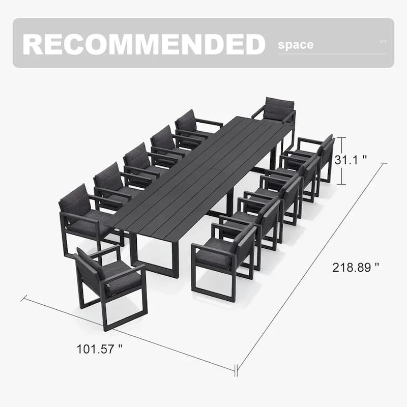 PURPLE LEAF Caesar Outdoor Dining Set Aluminum Luxury Patio Furniture with Olifen Removable Thick Cushion and Pillow-Grey - N/A