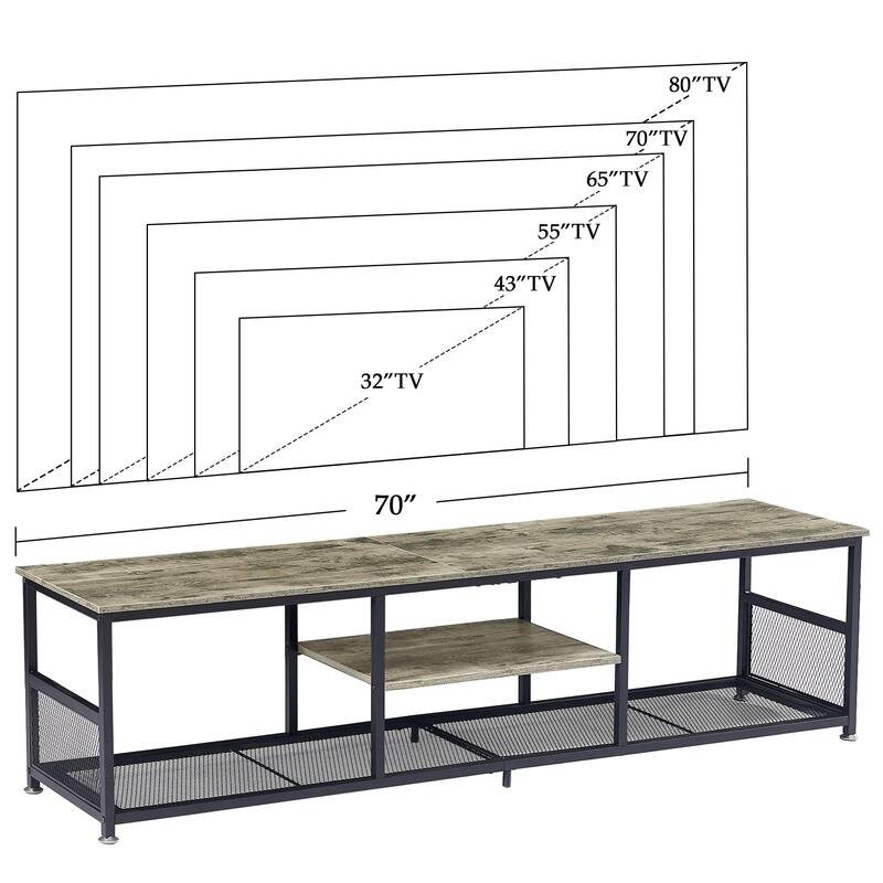 Javlergo TV Stand Industrial Entertainment Center Media Console Table with Storage and Mesh Shelf for Living Room/Bedroom, Grey