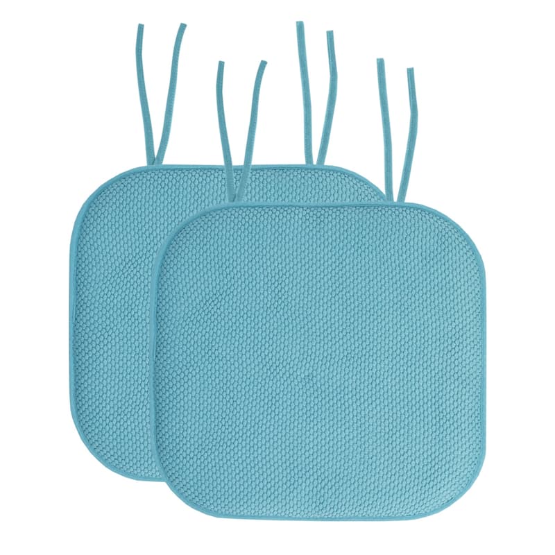 Sweet Home Collection Honeycomb Memory Foam Non Slip Chair Cushion Pad with Ties 16" x 16" - Set of 2 - Teal