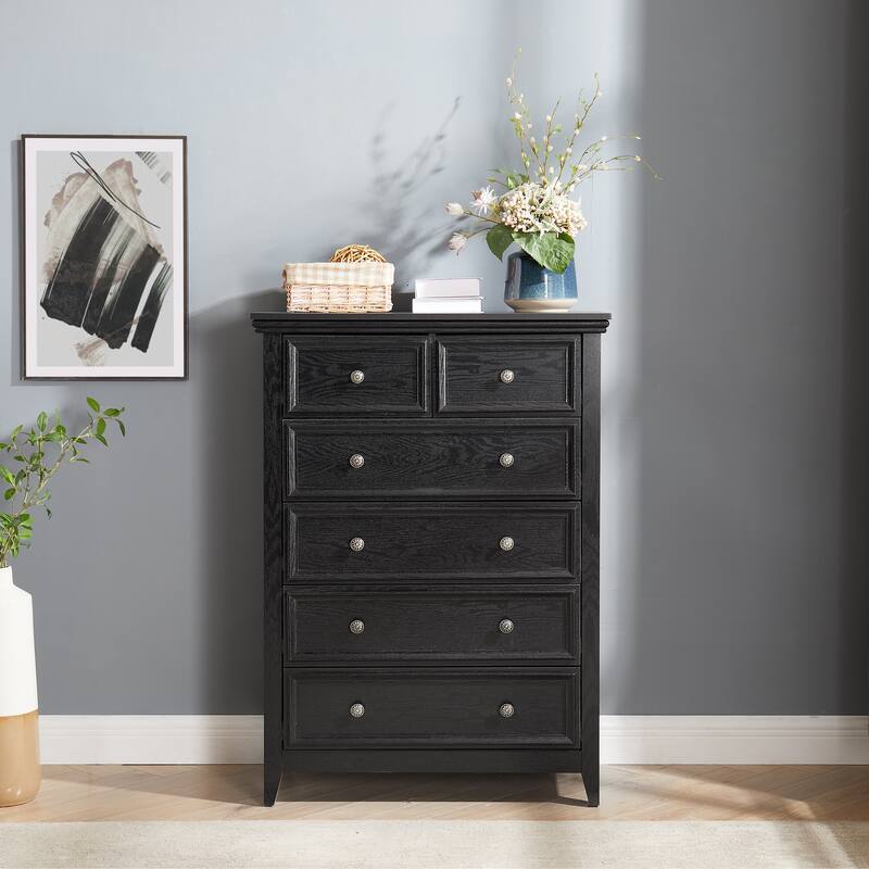 Wooden Modern 6-Drawer Dresser with Metal Handle