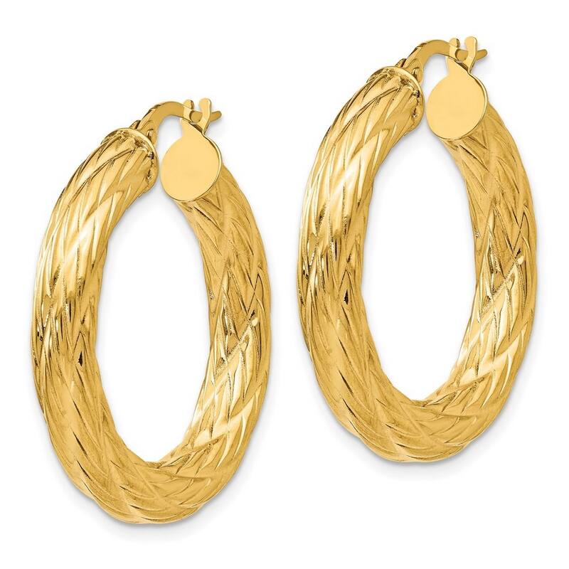 Curata 14k Yellow Gold Large Textured Swirl 32x4.5mm Tube Hoop Earrings