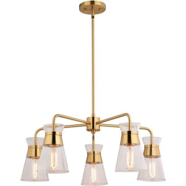 slide 2 of 11, Vaxcel Lighting H0294 5 Light 27" Wide Chandelier Natural Brass