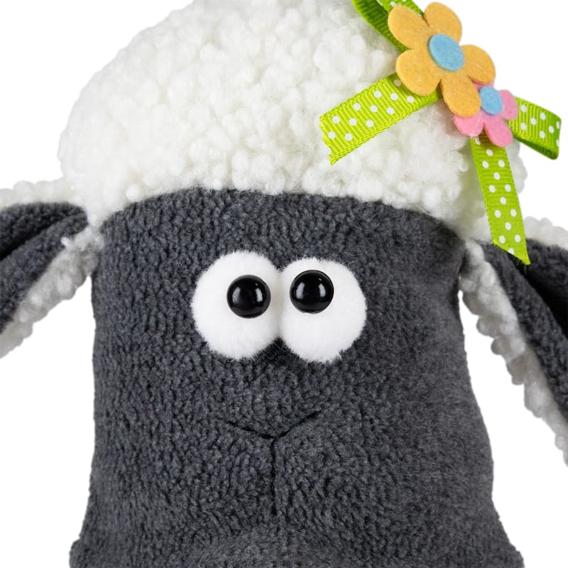 Plush Floral Sheep Gnome Easter Decoration - 9" - Tan and Gray