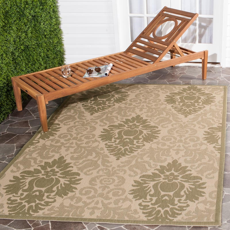 SAFAVIEH Courtyard Donara Boho Indoor/ Outdoor Waterproof Patio Backyard - 5' 3" x 7' 7" - Natural/Olive