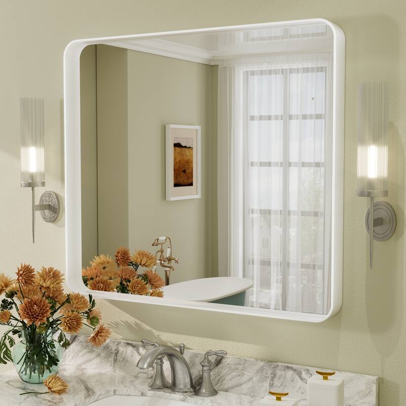 Aluminum Alloy Framed French Cleat Mounted Tempered Glass Wall Vanity Mirror - 36" x 32" - White