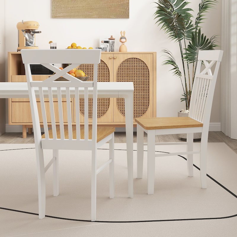 Gymax Farmhouse Dining Chair Set of 2 Wooden Kitchen Chair w/ Rubber