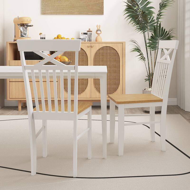 Gymax Farmhouse Dining Chair Set of 4 Wooden Kitchen Chair w/ Rubber