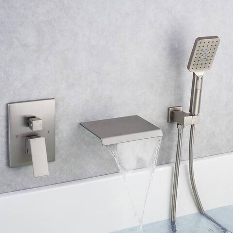 Waterfall Wall Mount Roman Tub Filler Faucet 3 Hole Single Handle Bathroom Bathtub Faucet with Hand Shower