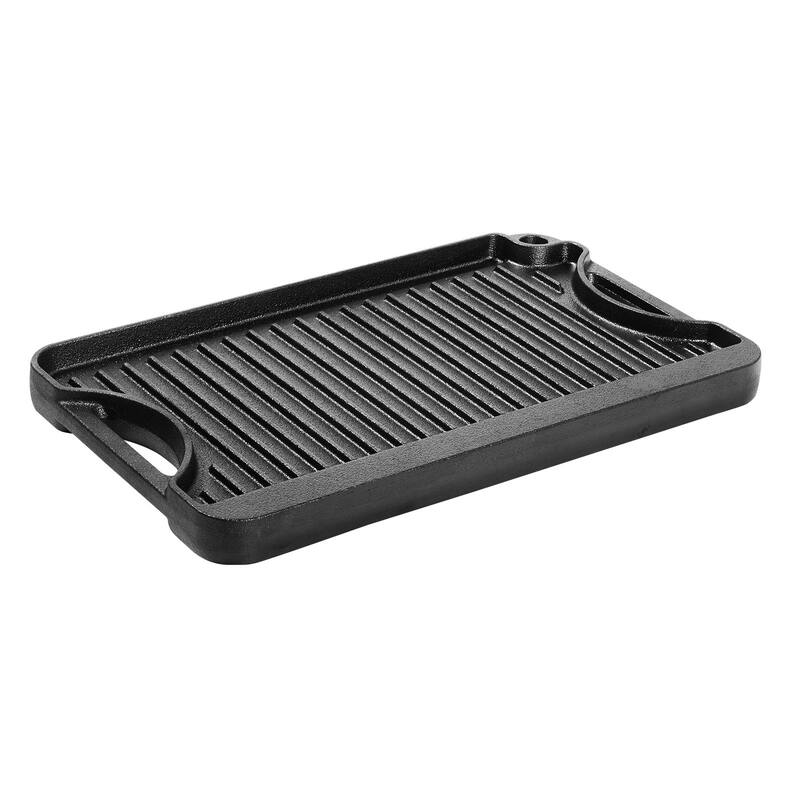 Anmytek 14x8.5 inch Reversible Grill Griddle Pre-Seasoned BBQ Pan Cast Iron Black - Black