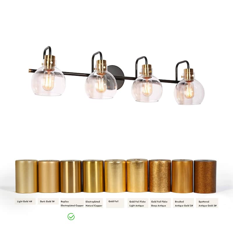 Modern Black Gold 4-Light Linear Bathroom Vanity Lights Globe Glass Wall Sconces - 32" L x 8" W x 8.5" H