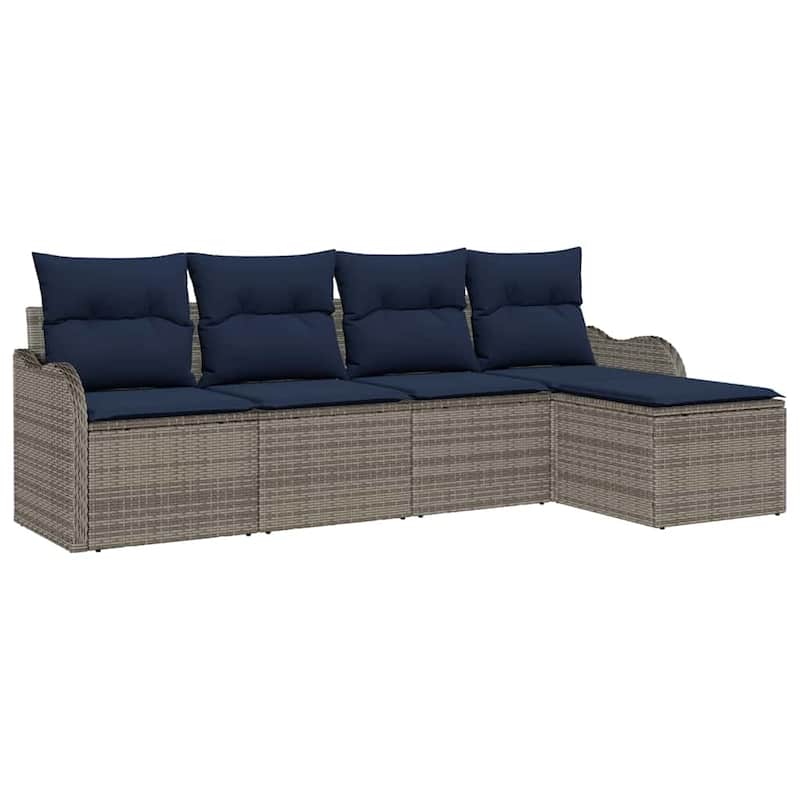 vidaXL 5/6 Garden Sofa Set with Cushions Black/Brown/Grey Poly Rattan - 90.9 x 24.4 x 27.2