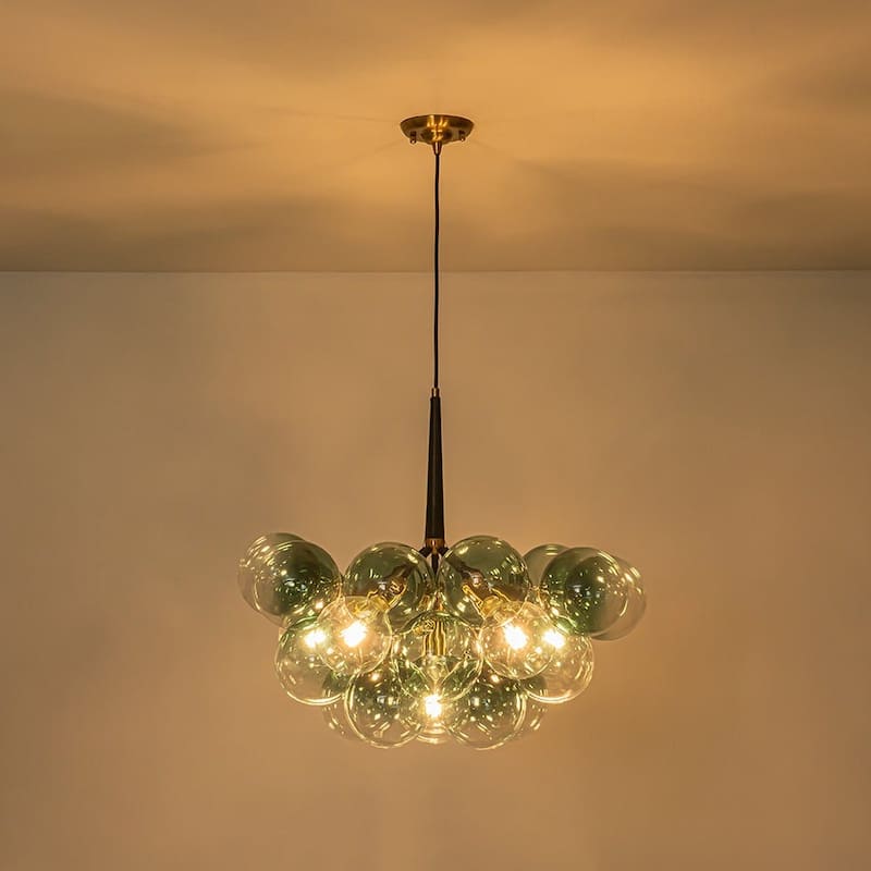 Glam Art Deco Cluster Glass Globe Green Bubble Chandelier