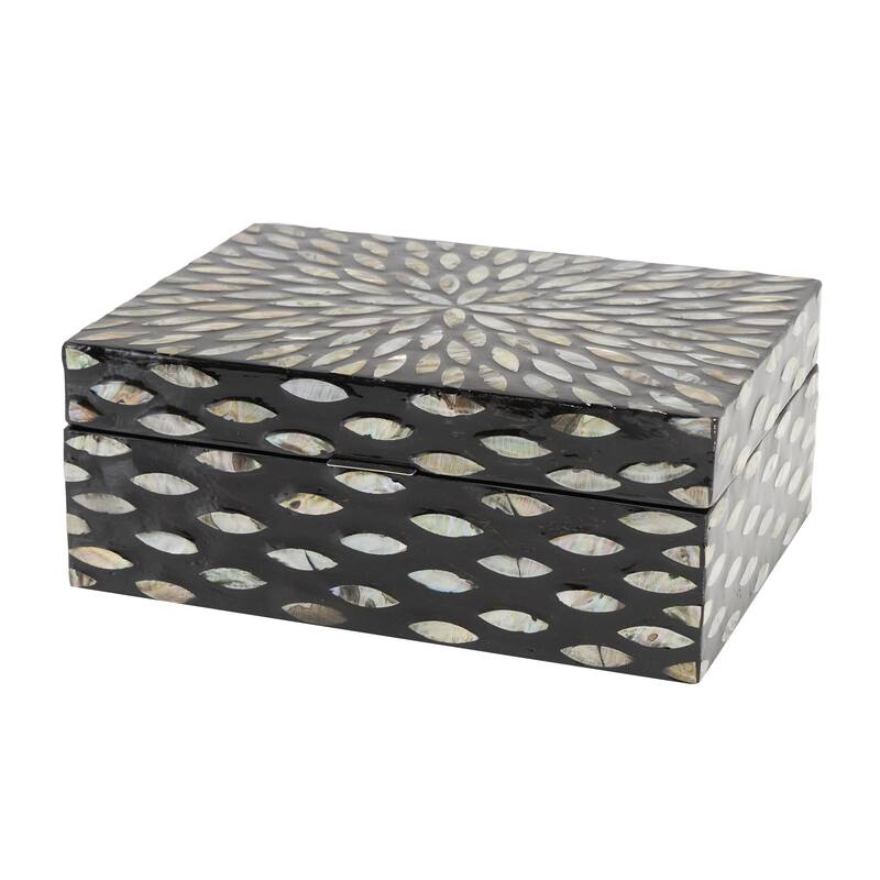 Mother of Pearl Shell Floral Box with Beige Accents - Set of 2 Black - Roche River Decor