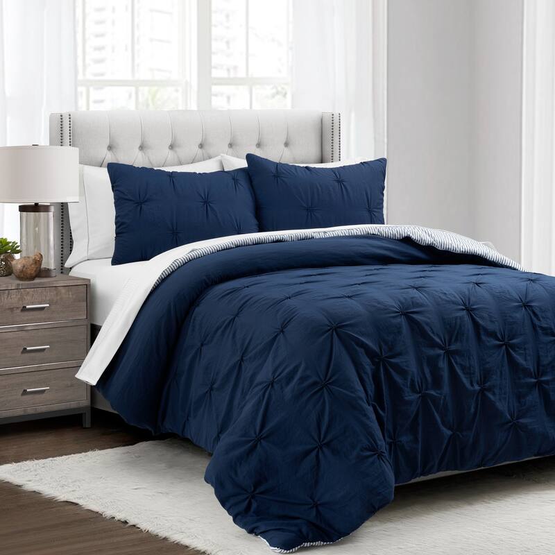 Lush Decor Ravello Pintuck BIAB Soft Reversible Printed Comforter With Sheet