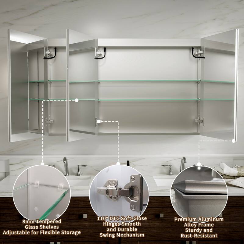 Modland 36"-48"W x 30"H LED Bathroom Medicine Cabinet Dimmable Anti-Fog,Recessed or Surface Mount