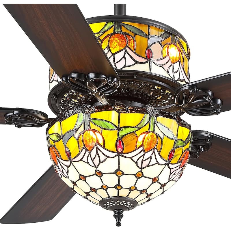 50" TiffanyTropical Ceiling Fan with 5 Palm Leaf Bllades and Vintage Cover Waterproof for Indoor and Outdoor Patio - 52 Inches - Tiffany-1