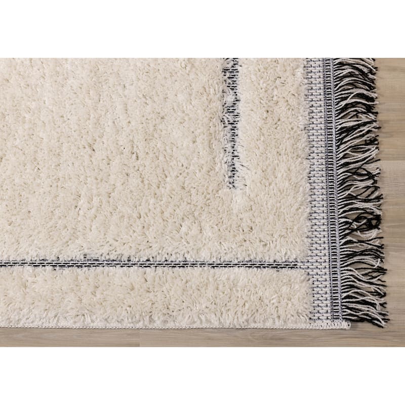 Napa Collection - Cream Abstract Lines Shag Rug