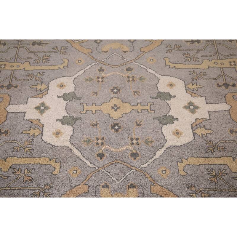 Gray Oushak Indian Rug Hand-Knotted Wool Carpet - 8'0"x 9'8"