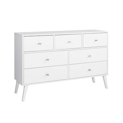 Prepac Milo Mid-Century Modern 7 Drawer Double Dresser for Bedroom, Chest of Drawers, Contemporary Bedroom Furniture
