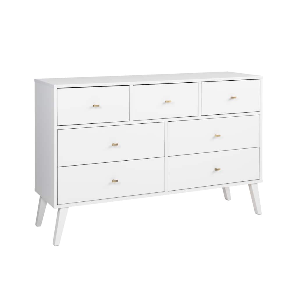 Prepac Milo Mid-Century Modern 7 Drawer Double Dresser for Bedroom, Chest of Drawers, Contemporary Bedroom Furniture