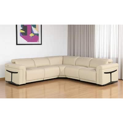 HomeRoots Beige Italian Leather Modular L Shaped Five Piece Corner Sectional
