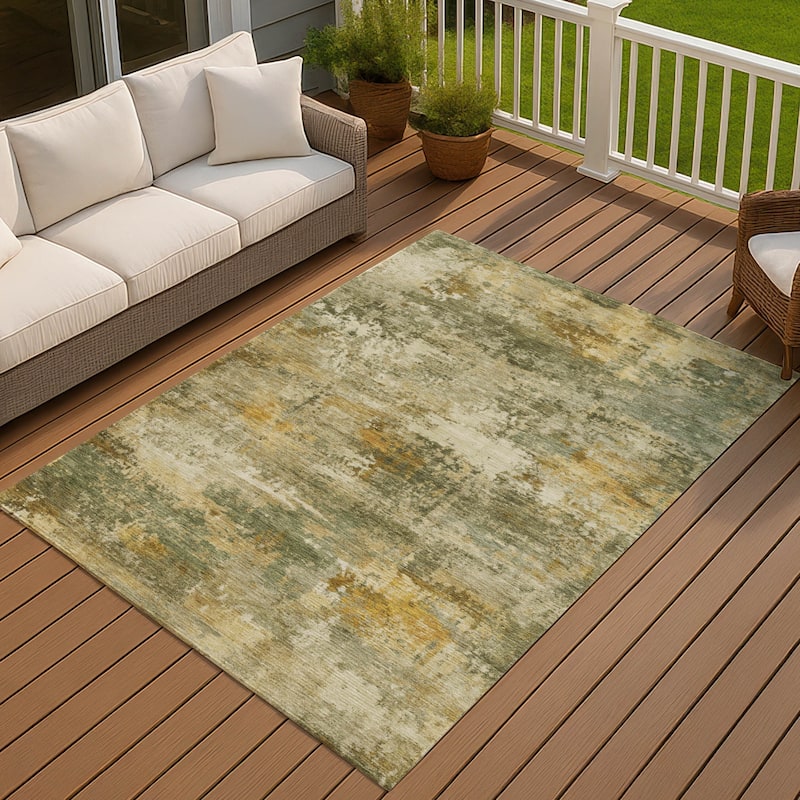 Machine Washable Indoor/ Outdoor Modern Blend Chantille Rug - Sage - 10' x 14'