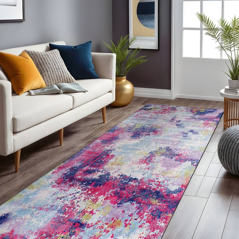 Beverly Rug Queen Abstract Non-Slip Rubber Back Washable Indoor Area Rug