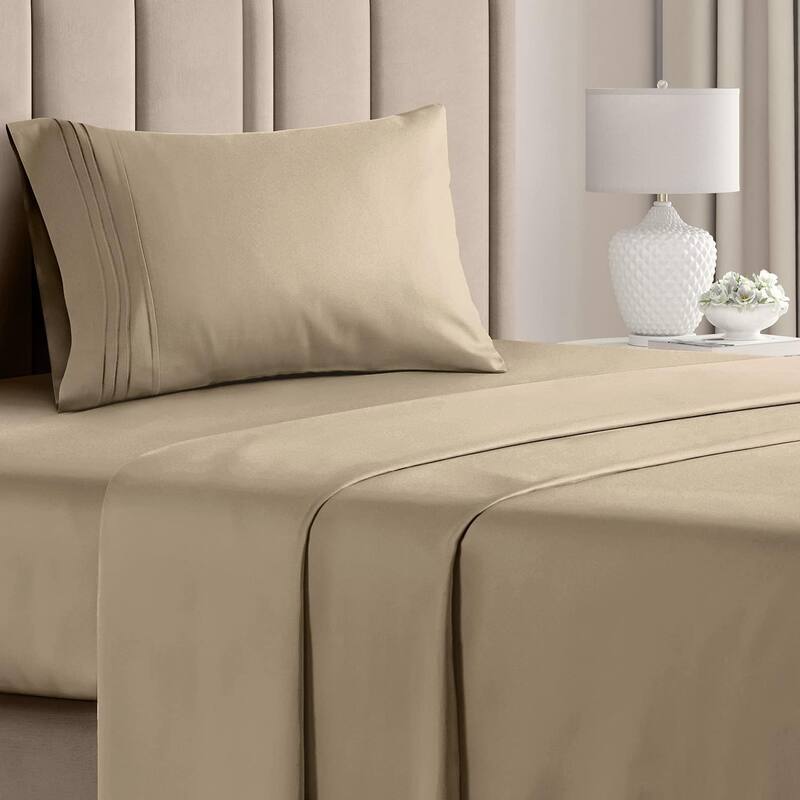 CGK Linens 4 Piece Solid Deep Pockets Microfiber, Easy-Fit Bed Sheet Set - Twin XL - Cream