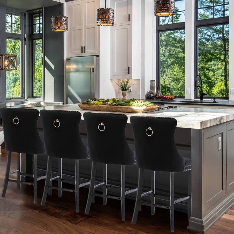 Wing Back Velvet Tufted Nailhead Barstools(Set of 6)