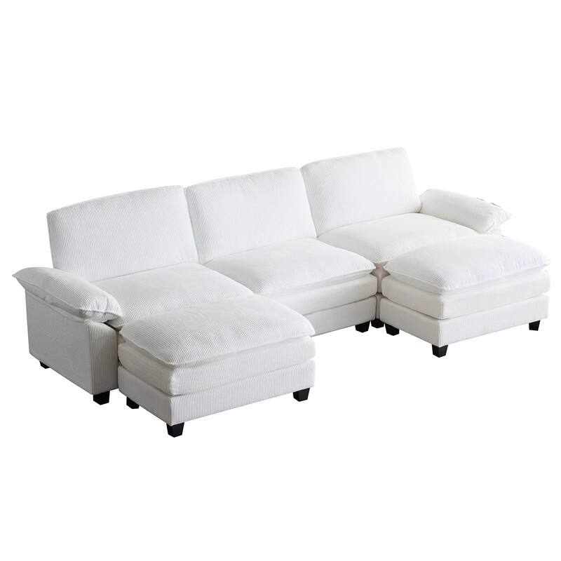 Double Layer Cushion Cloud Couch, Moludar Sofa With Reversible Ottoman For Living Room