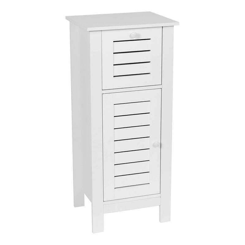 Santorin Compact White Bathroom Storage Cabinet with Drawer and Vented Door - 14.7"L x 11.13"W x 32.12"H