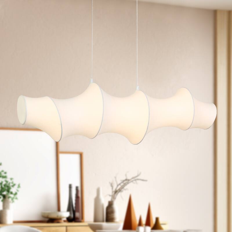 Modern 1-Light LED White Linear Island Chandelier Sculptural Silk Shade - White & Gold - W43.3"*D11.4"*H12.6"