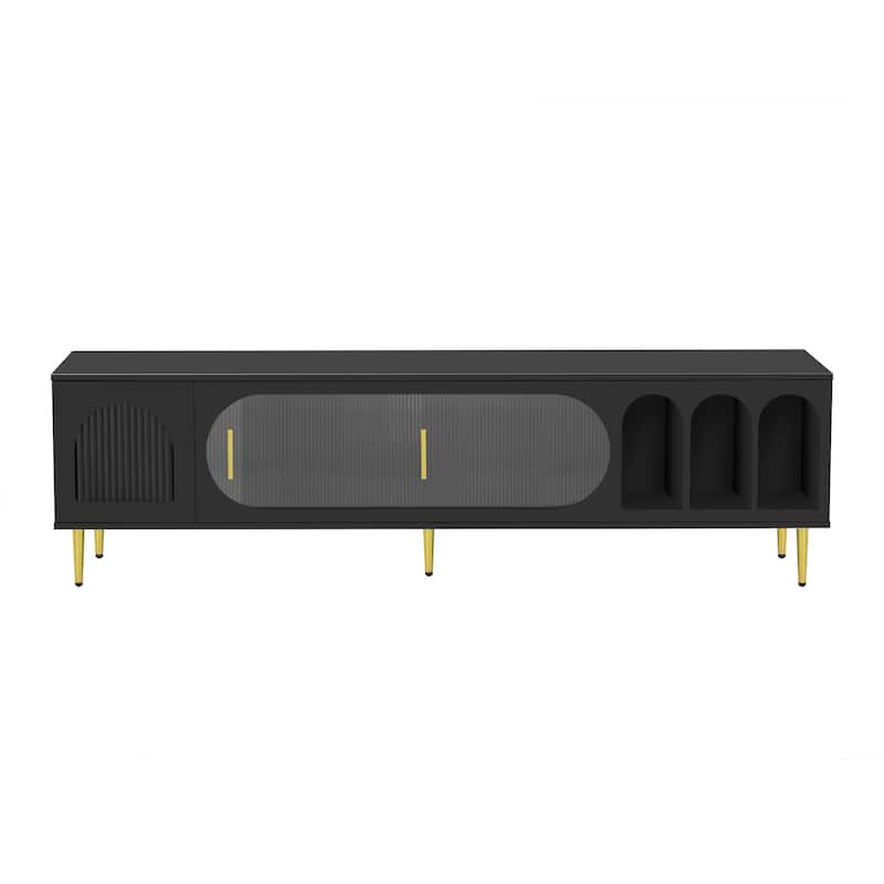 Stylish TV Console for 70" TV, 3 Shelves, 2 Cabinets, Sliding Acrylic Doors, Modern Living Room Furniture