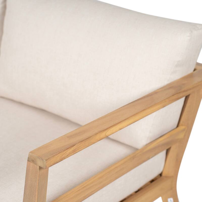 Scott Living - Aisling Outdoor Acacia Wood Loveseat and Coffee Table with Cushions