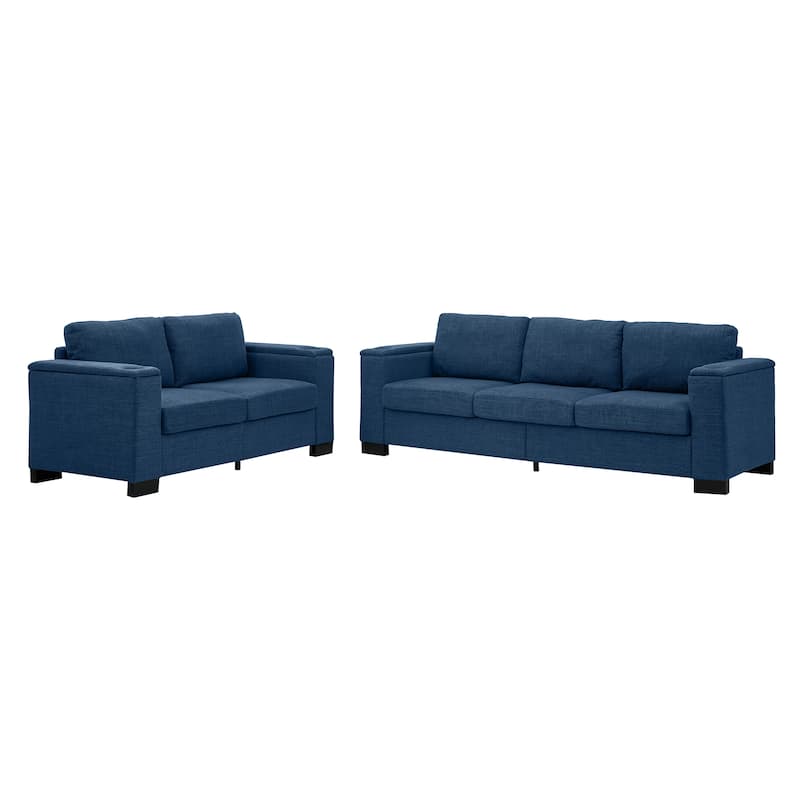 Set of 2 Loveseat Sofa & 3 Seater Couch with Storage and Cup Holders