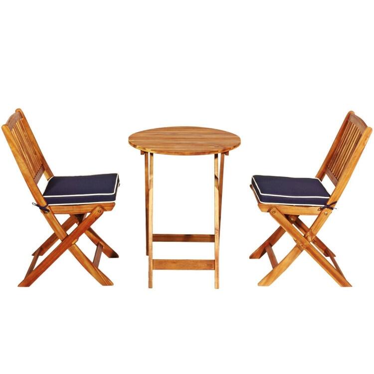 3 Pieces Patio Folding Bistro Set with Padded Cushion and Round Coffee Table - 23.5" x 23.5" x 29.5" (L x W x H)