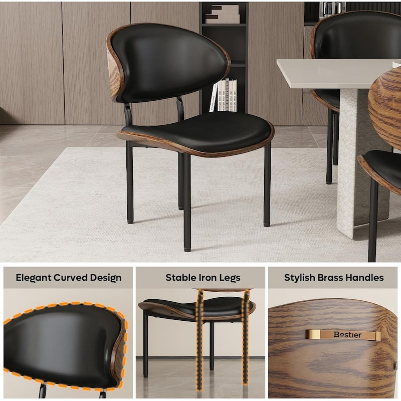 Bestier Dining Chairs Set of 2, Armless Kitchen PU Leather Wooden Chairs with Iron Legs & Curved Backrest - N/A
