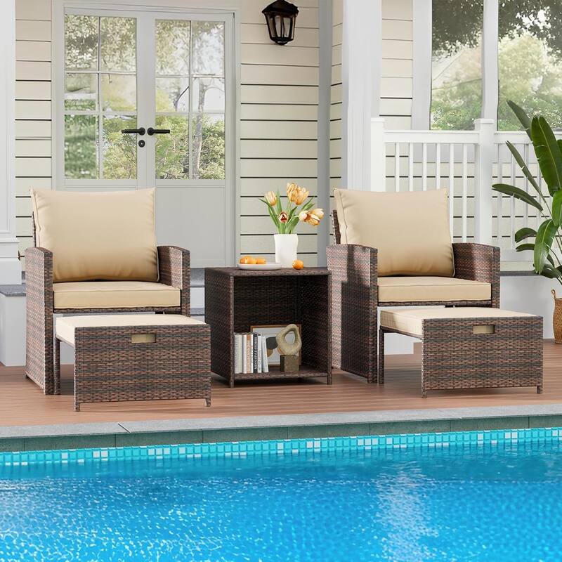 5-Piece Patio Conversation Set with 2 Ottomans and Table Ideal for Balcony