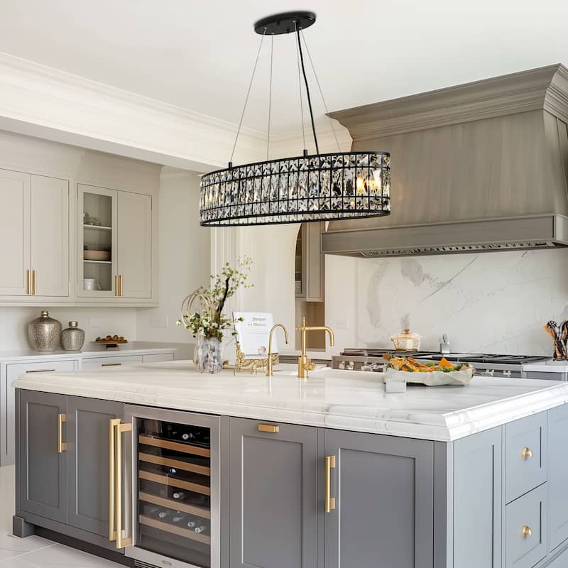Modern 4-Light Black Crystal Chandelier Island Lights for Dining Room Kitchen Island - L31.5" x W9" x H67"