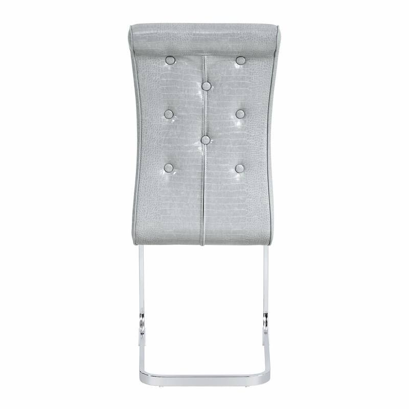 Set of 2 Retro Alligator Skin Upholstered Dining Chairs with Crystal Buckle Design & Faux Leather