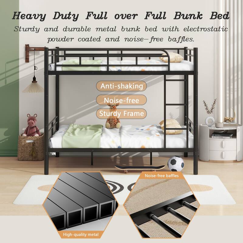 Bunk Bed Frame with Ladder and Guardrail, White Black Optional