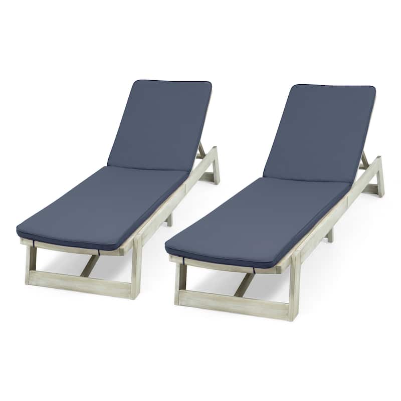 Maki Outdoor Acacia Wood Chaise Lounge and Cushion Set (Set of 2) by Christopher Knight Home
