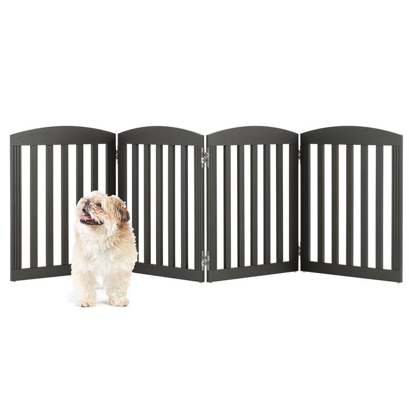 COSTARS Foldable Dog Gate, Dog Gates for Doorways, Stairs, The House, Wooden Freestanding Pet Gate Indoor, Step Over Puppy Gate - Grey Wash - 4 Panels
