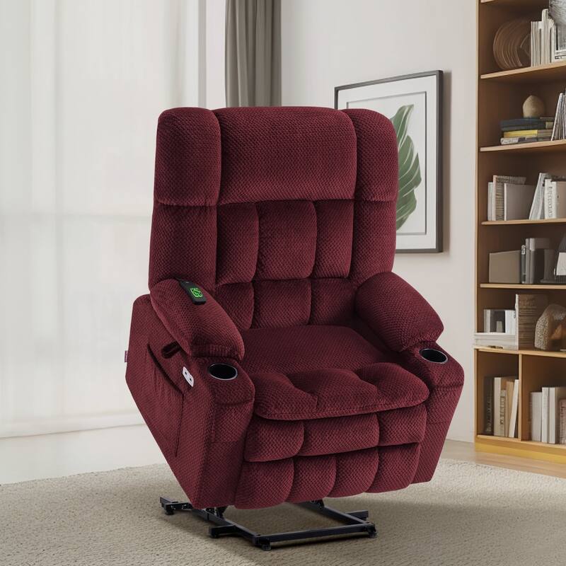 MCombo Dual Motor Power Lift Recliner Chair with Massage and Heat for Big People, Fabric R7891 (Large-Wide) - Burgundy