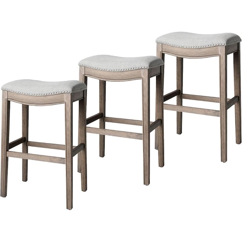 Maven Lane 31" Adrien Saddle Kitchen Bar Height Stool - N/A - Set of 3 - Reclaimed Oak