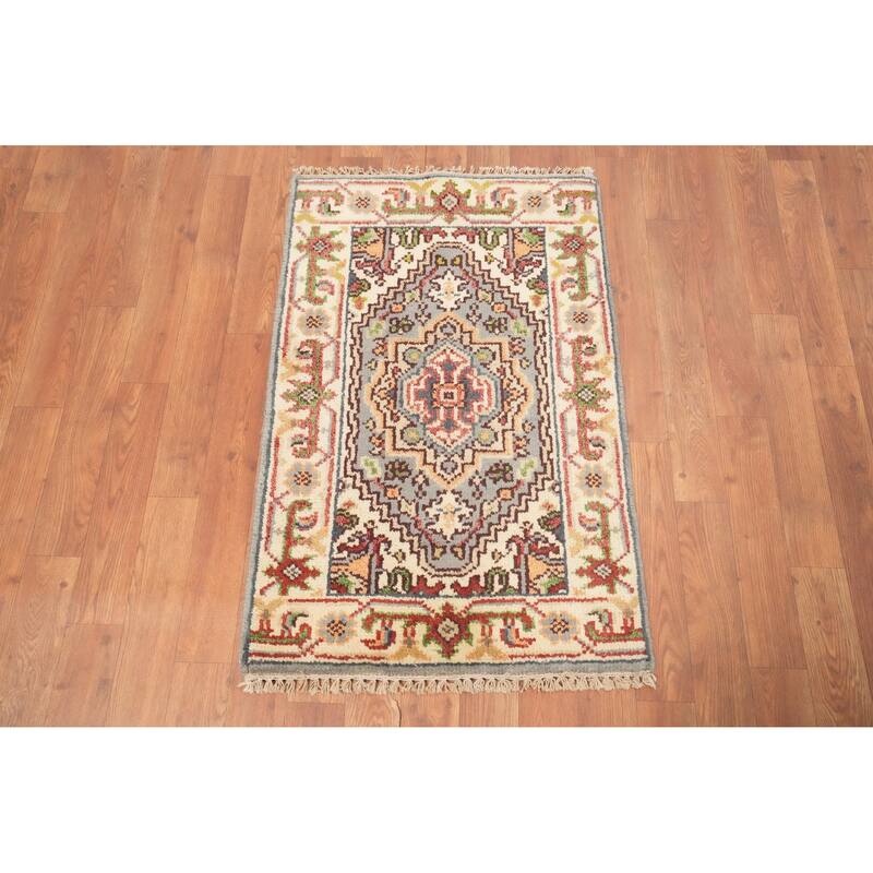 Hand Knotted Oriental 100% Wool Carpet Traditional Medallion Greys & Charcoal Heriz (serapi) Area Rug - 3' 0'' X 2' 0''