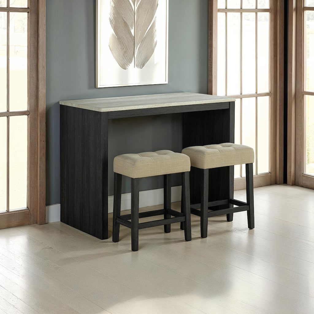 Classic Dining Set Black Finish 3pc Tufted Stools and Table - 3-Piece Set