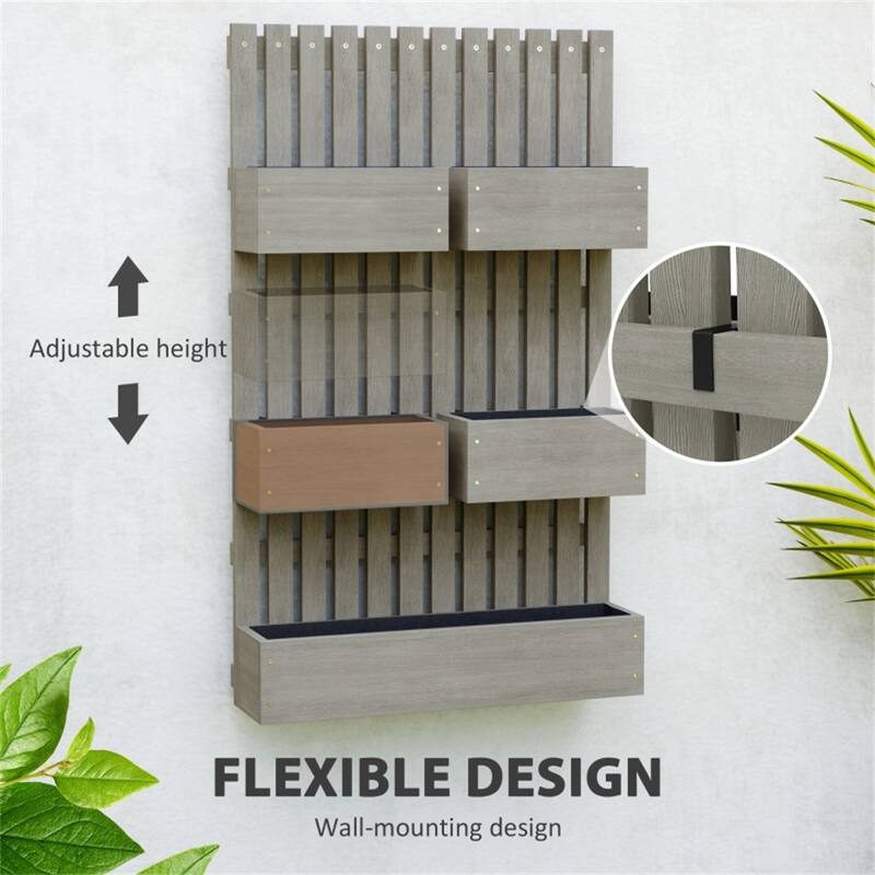 Grey Fir Wood Raised Garden Bed with Trellis and Adjustable Height for Vegetables Flowers or Herbs